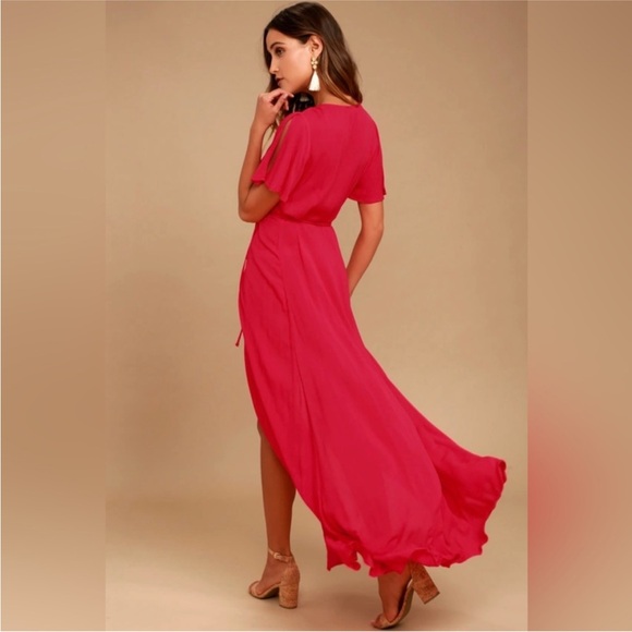 Lulu’s Red Wrap Maxi Dress - Picture 3 of 6